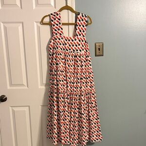 By Anthropologie Square Neck Tiered Babydoll Dress LIPSTICK Print 💄